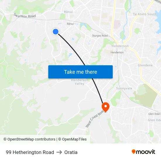 99 Hetherington Road to Oratia map
