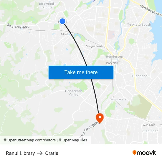 Ranui Library to Oratia map