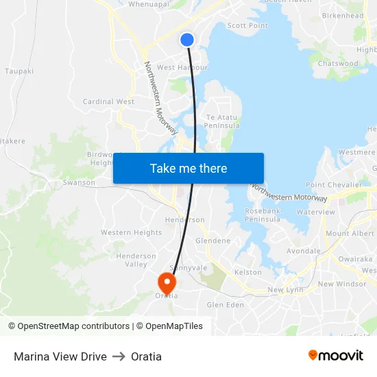 Marina View Drive to Oratia map