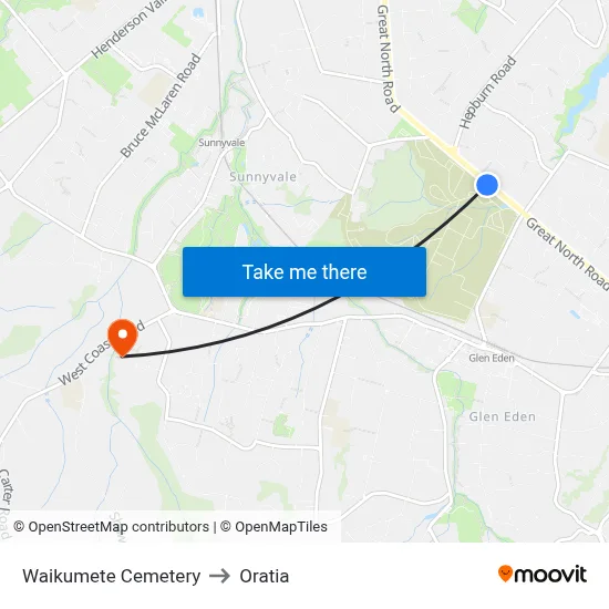 Waikumete Cemetery to Oratia map