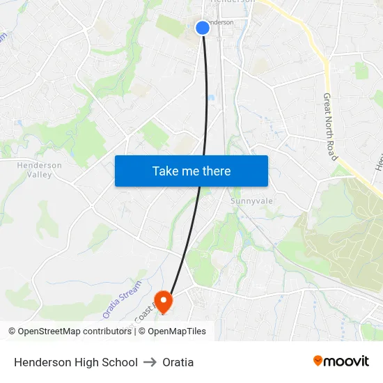 Henderson High School to Oratia map
