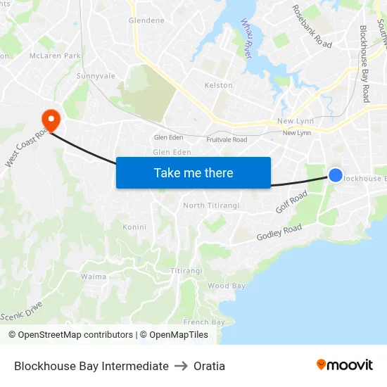 Blockhouse Bay Intermediate to Oratia map