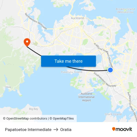 Papatoetoe Intermediate to Oratia map