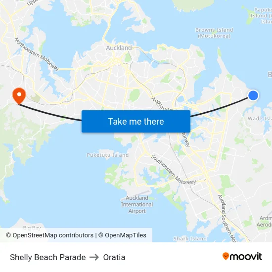 Shelly Beach Parade to Oratia map