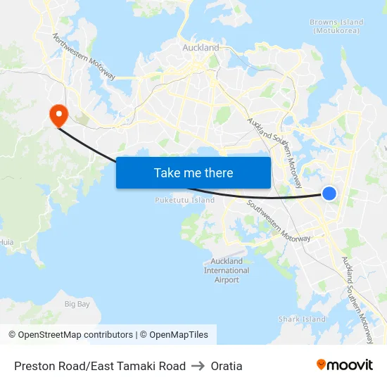 Preston Road/East Tamaki Road to Oratia map