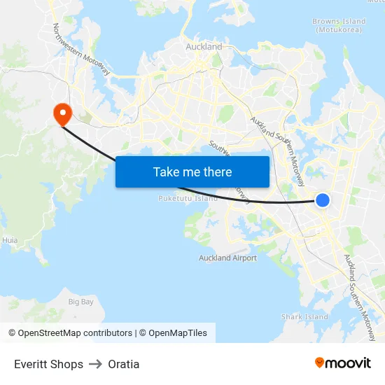 Everitt Shops to Oratia map