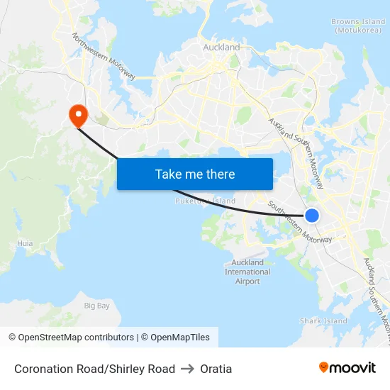 Coronation Road/Shirley Road to Oratia map