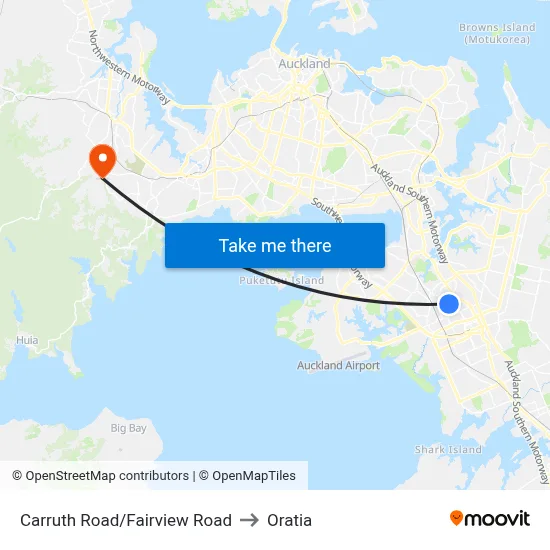 Carruth Road/Fairview Road to Oratia map