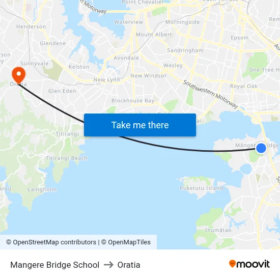 Mangere Bridge School to Oratia map