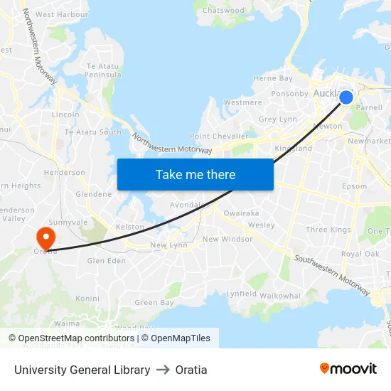 University General Library to Oratia map