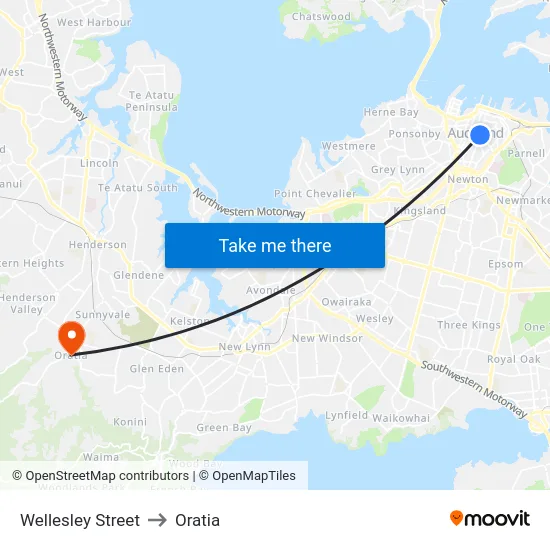 Wellesley Street to Oratia map