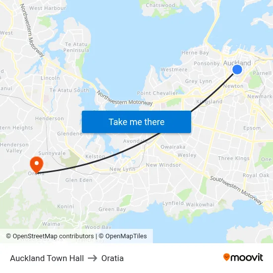 Auckland Town Hall to Oratia map