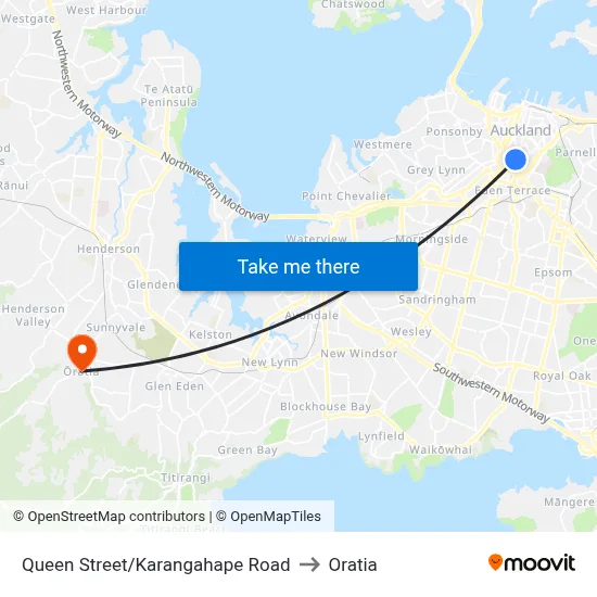 Queen Street/Karangahape Road to Oratia map