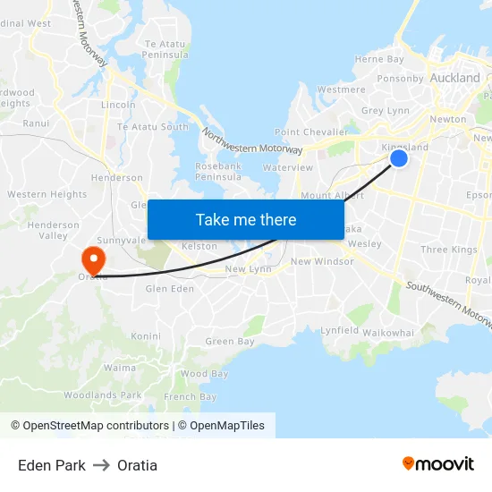 Eden Park to Oratia map
