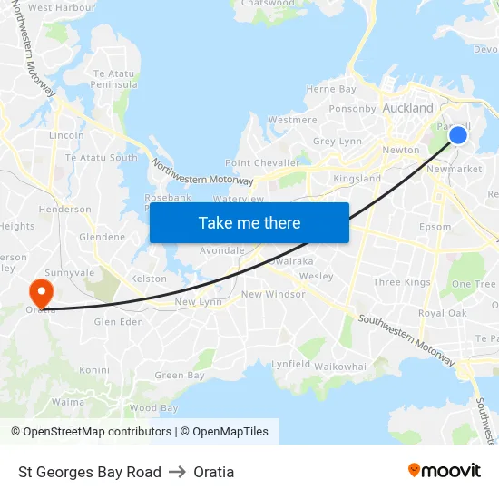 St Georges Bay Road to Oratia map