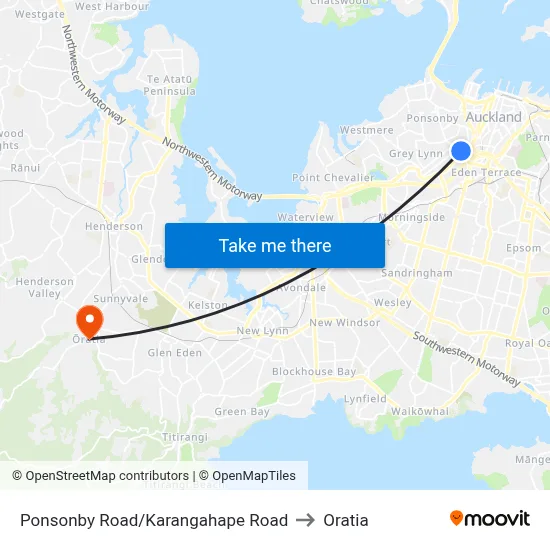 Ponsonby Road/Karangahape Road to Oratia map