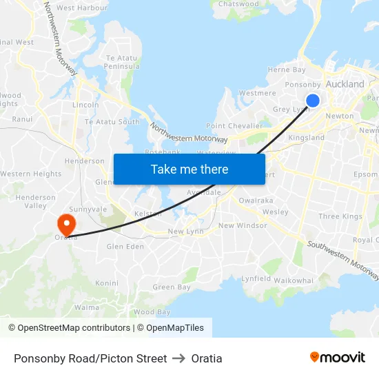 Ponsonby Road/Picton Street to Oratia map