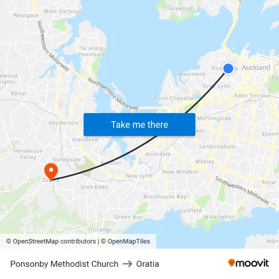 Ponsonby Methodist Church to Oratia map