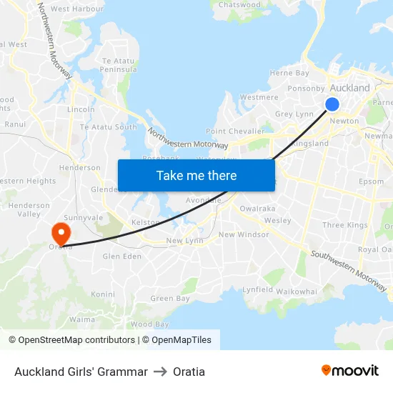 Auckland Girls' Grammar to Oratia map