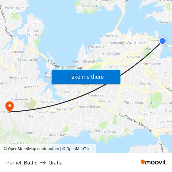 Parnell Baths to Oratia map