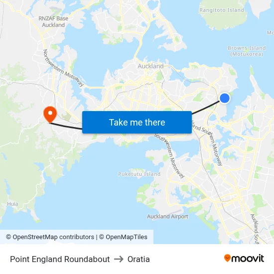 Point England Roundabout to Oratia map