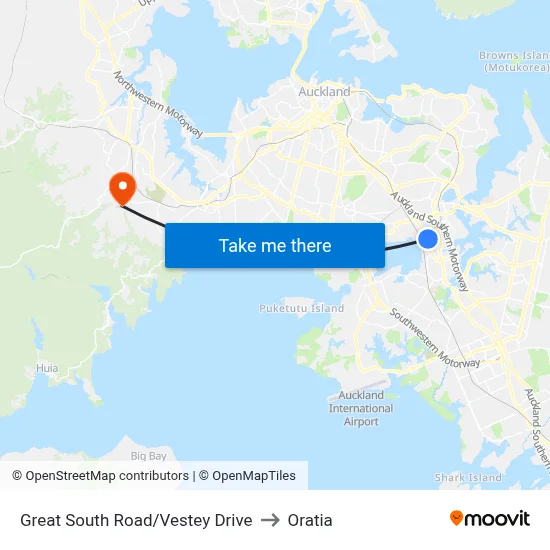 Great South Road/Vestey Drive to Oratia map