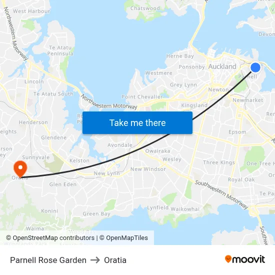 Parnell Rose Garden to Oratia map