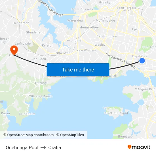 Onehunga Pool to Oratia map