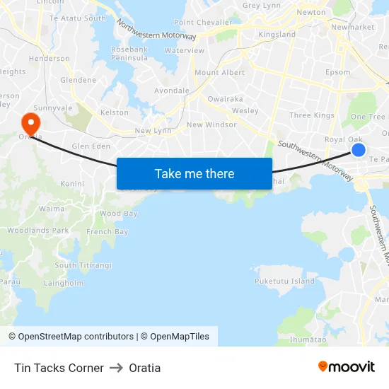 Tin Tacks Corner to Oratia map