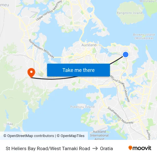 St Heliers Bay Road/West Tamaki Road to Oratia map