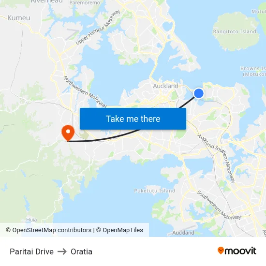 Paritai Drive to Oratia map