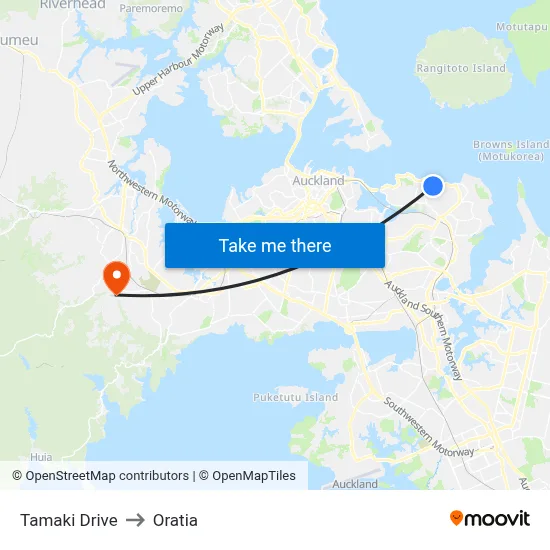 Tamaki Drive to Oratia map