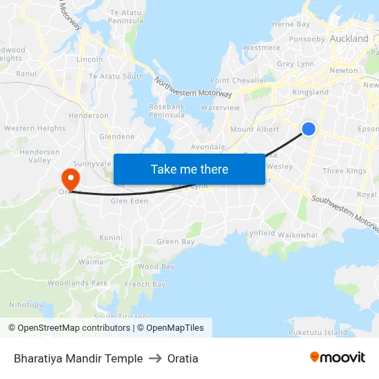 Bharatiya Mandir Temple to Oratia map