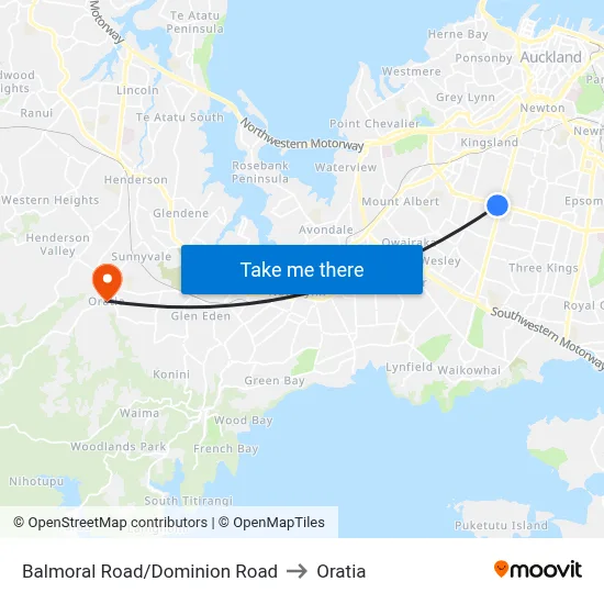 Balmoral Road/Dominion Road to Oratia map