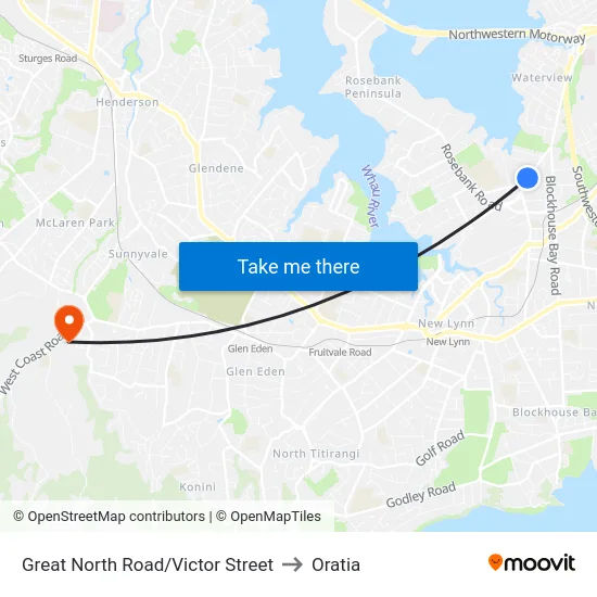 Great North Road/Victor Street to Oratia map