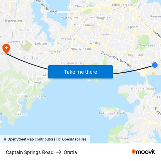 Captain Springs Road to Oratia map