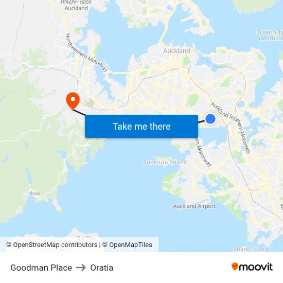 Goodman Place to Oratia map