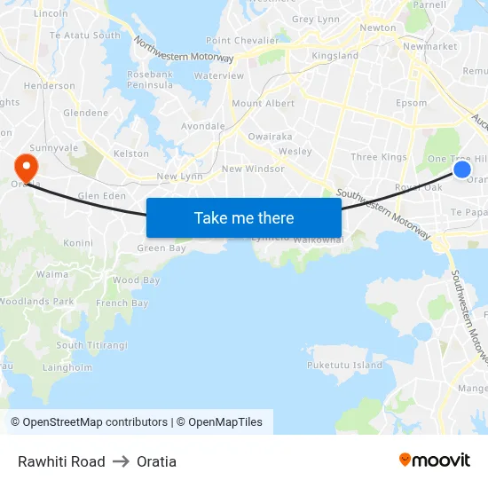 Rawhiti Road to Oratia map