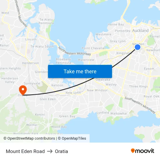 Mount Eden Road to Oratia map