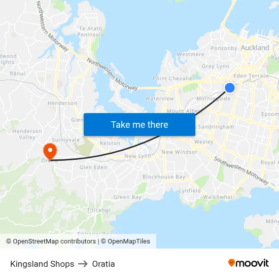 Kingsland Shops to Oratia map