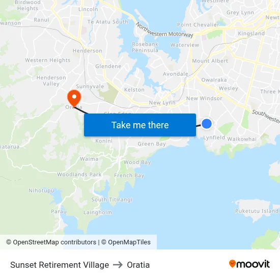 Sunset Retirement Village to Oratia map