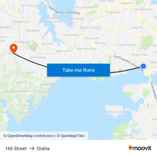 Hill Street to Oratia map