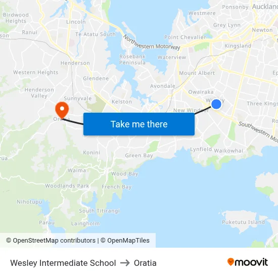 Wesley Intermediate School to Oratia map