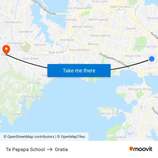 Te Papapa School to Oratia map