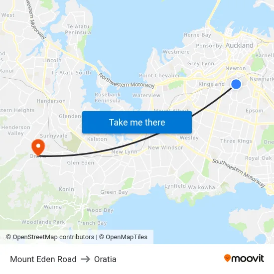 Mount Eden Road to Oratia map