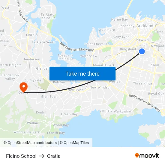 Ficino School to Oratia map