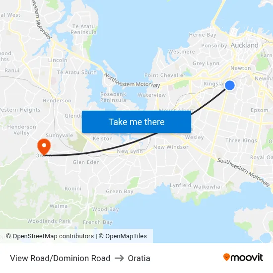 View Road/Dominion Road to Oratia map