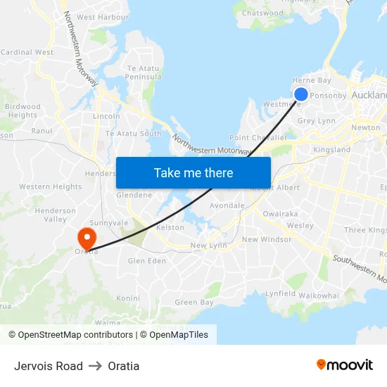 Jervois Road to Oratia map