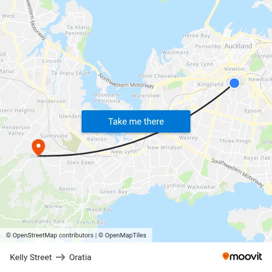 Kelly Street to Oratia map