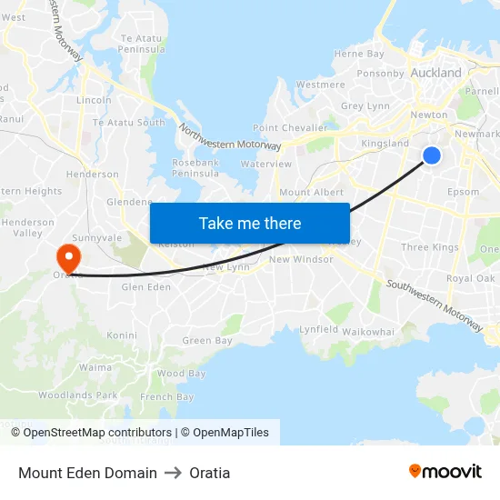 Mount Eden Domain to Oratia map
